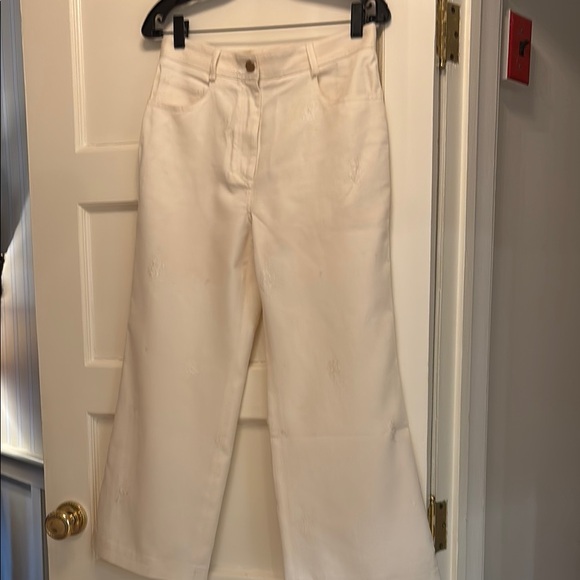 Sandro Paris cream wide legs crop distressed pants - Picture 1 of 8